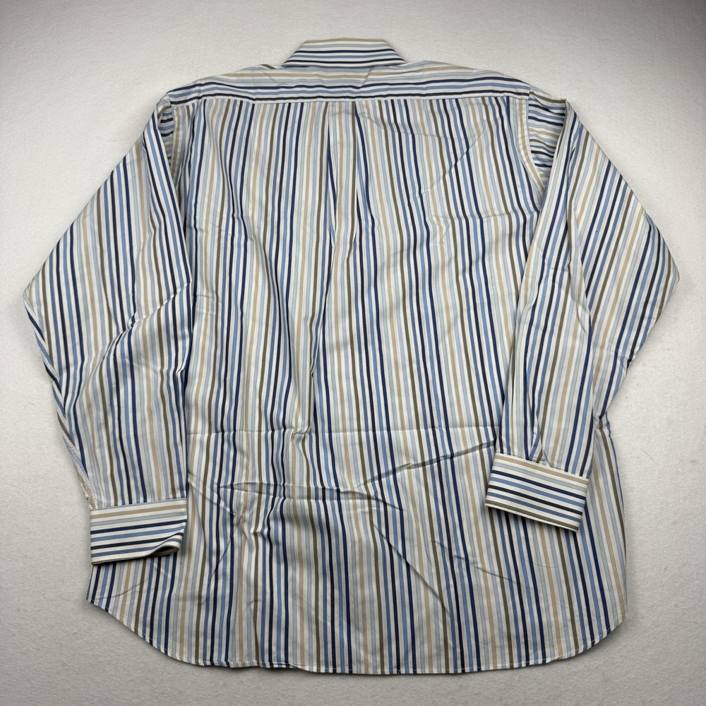 Burberry London Shirt Mens 17.5 Blue Stripe Button Down Made USA Long Sleeve - Picture 7 of 8